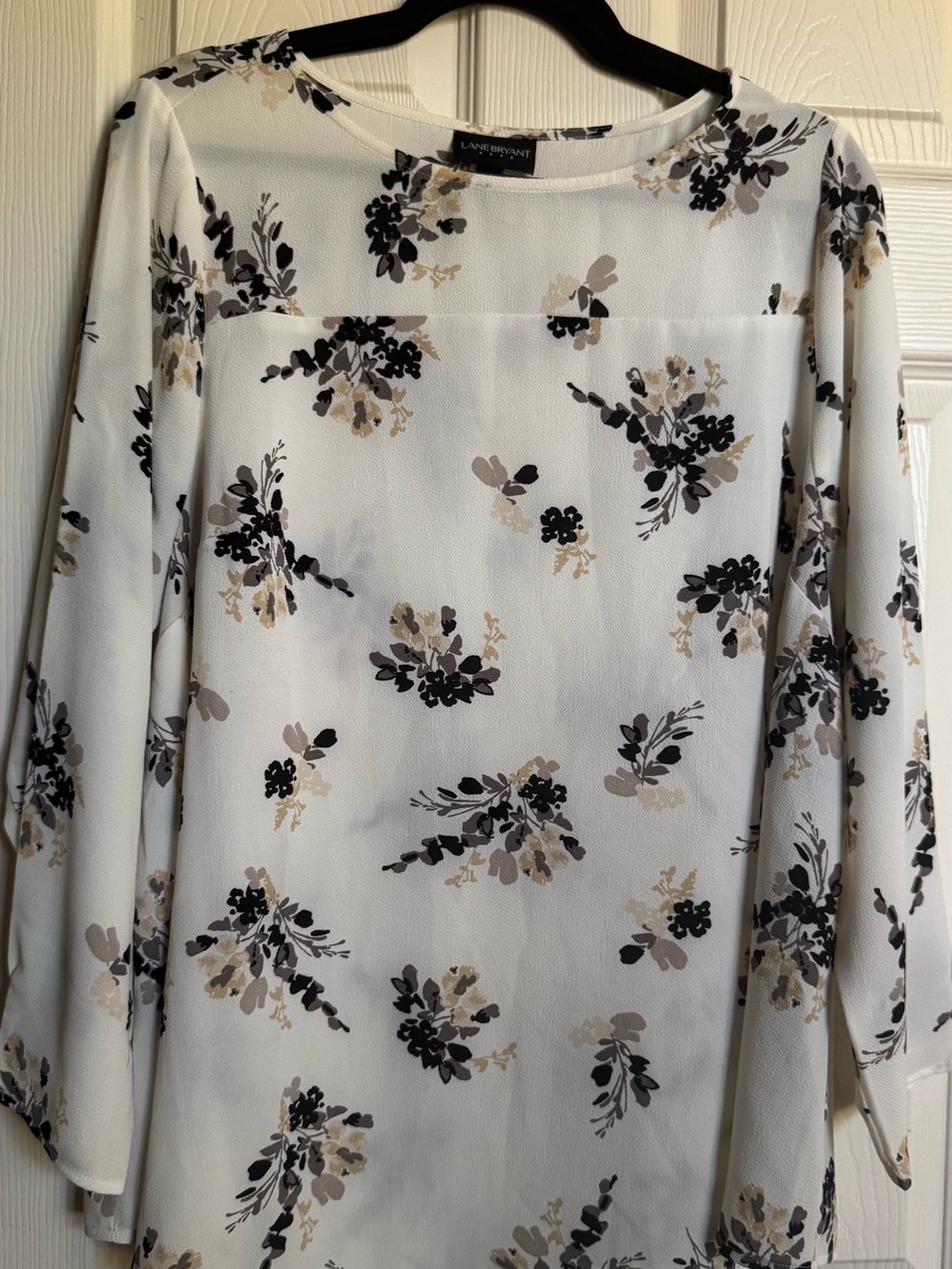 Lane Bryant White Floral Print Long Sleeve Top, Size 14
